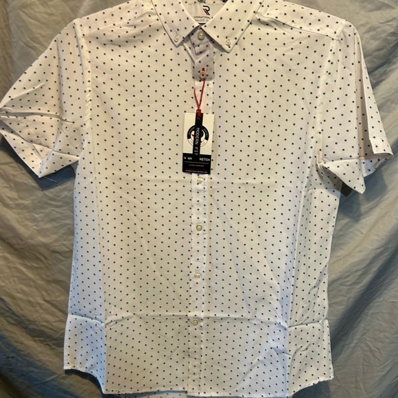 Classic White Button Down Shirt with Black Dots - Picture 1 of 2